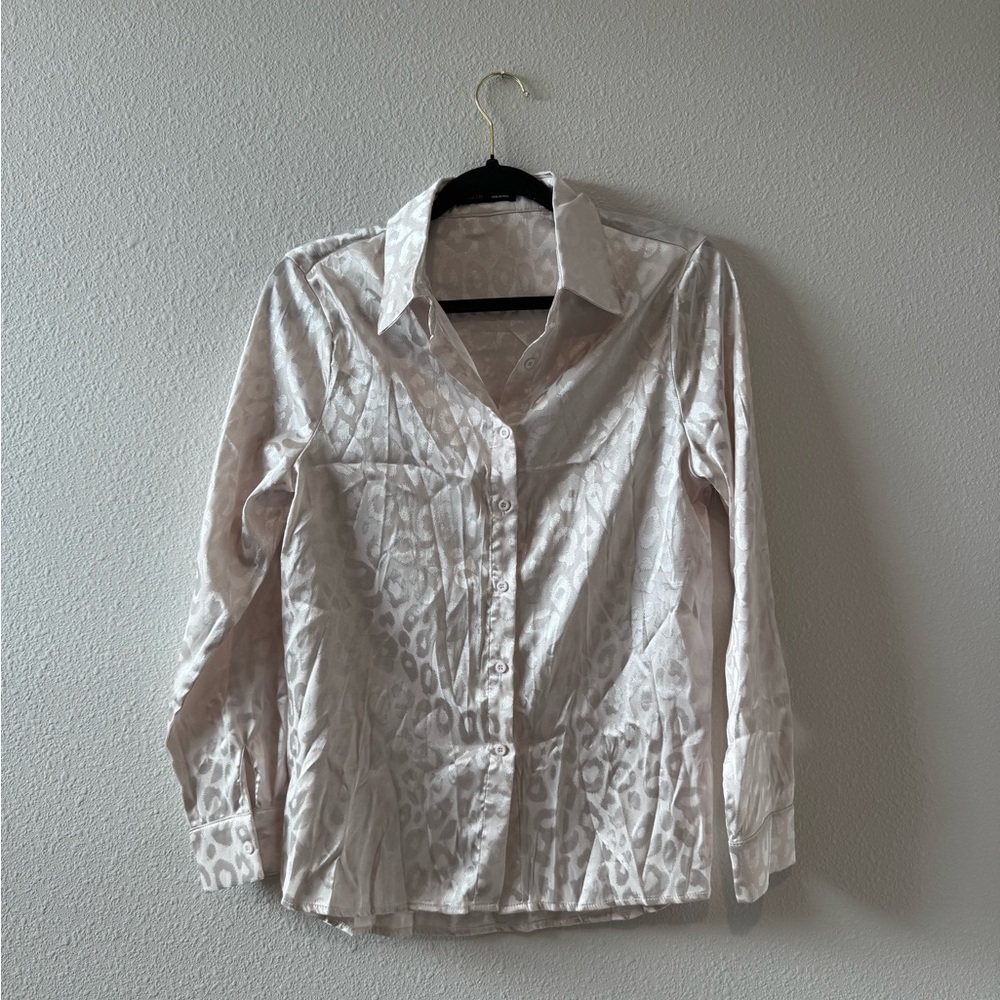 SHEIN Cream Leopard Print Button Down Shirt